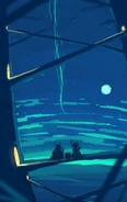 Artwork of Nana and Lili watching the sky together, eating onigiri.[24]