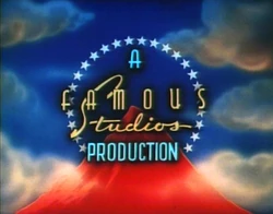 Famous Studios logo, as seen during the opening credits of a 1950s Popeye the Sailor cartoon.