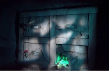 The skeletal hand of Barry Claude emerging from it's crypt in an attempt to reunite with Mélanie.