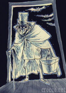 Bats flying behind the Hatbox Ghost in another Marc Davis sketch.