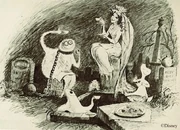 A sketch by  showing a ghost lounging in an open tomb, drinking tea
