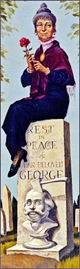 Black widow bride sitting on top of George's tombstone model sample