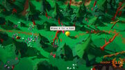 A screenshot of a forest path with a fallen tree in front of the player. Above the tree, a speech bubble reads "Press A for a hint".