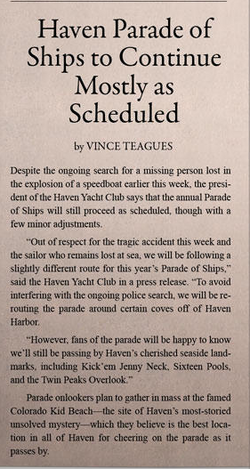 Article in the Haven Herald discussing the changes made to the Parade of Ships