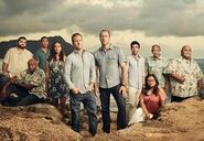 The cast of Season 8: Jorge Garcia (Jerry Ortega), Chi McBride (Lou Grover), Beulah Koale (Junior Reigns), Meaghan Rath (Tani Rey), Scott Caan (Danny Williams), Alex O'Loughlin (Steve McGarrett), Ian Anthony Dale (Adam Noshimuri), Kimee Balmilero (Dr. Noelani Cunha), Dennis Chun (Duke Lukela) and Taylor Wily (Kamekona Tupola).