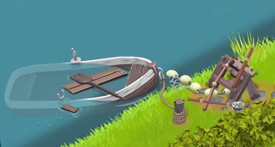 Fiskebåten før den er fikset.