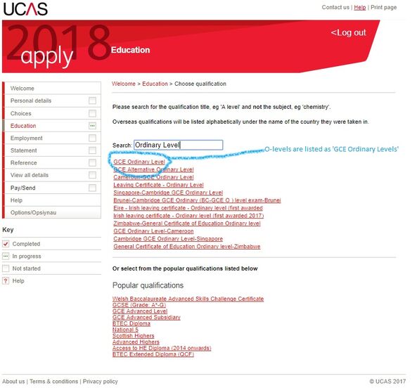 UCAS Qualifications O-levels