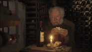 George soon enjoys his lunch in the cellar