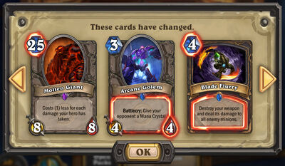 Card changes interface screenshot