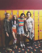 Finn and co-stars at skating practice for 1x02.