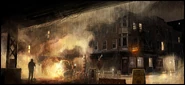 Concept art of Reservoir Road, a street in the City, by François Baranger