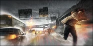 Concept art of a highway chase in the City by François Baranger