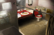 Concept art of the bathroom in Ethan's room