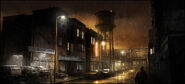 Concept art of Reservoir Road, a street in the City, by François Baranger