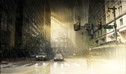 Concept art of a street in the City by François Baranger