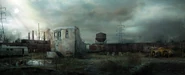 Concept art of Carnaby Square, with the Sheppard family's trailer in the background