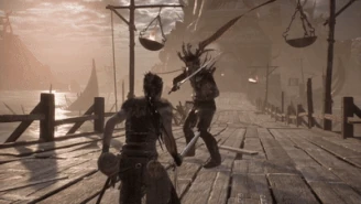 Senua, fighting a manifestation of the Northmen.