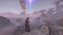 A Helldiver scouts an occupied urbanized settlement from afar