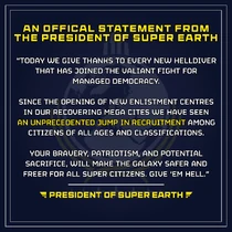 An Official Statement from the President of Super Earth'"`UNIQ--ref-00000001-QINU`"'
