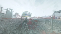 A Helldiver finds the ruins of a civilian outpost during their mission. August 13th, 2185.