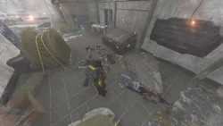 A Helldiver finds a recently slain 