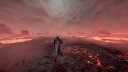 A Helldiver performs reconnaissance of one of the many scorched valleys on Fury. December 4th, 2185.