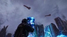 A Helldiver destroys an Illuminate  with his  rifle. November 16th, 2185, Filibuster.