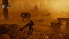 A squad of Helldivers, two of whom are piloting exosuits, are restoring the well's operation. October 28th, 2185.