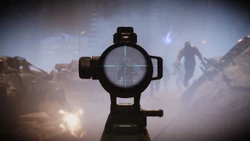 A Helldiver scout sniper fires at a  patrol defending the Illuminate . October 10th, 2185.