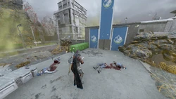 A Helldiver finds the remains of civilians and SEAF Soldiers indiscriminately massacred by Terminids