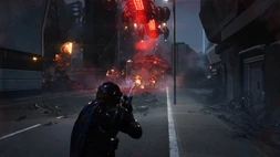 A ranger Helldiver shoots at the landed troops of the Jet Brigade, destroying several  and . October 17th, 2185, Crystal Slopes.