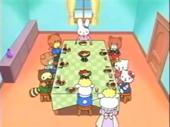 With her friends at Fifi's birthday party