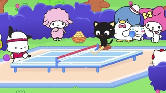 Playing an intense game of table tennis with Cinnamoroll