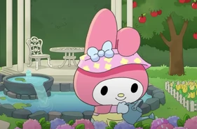 My Melody Watering flowers in her ASMR video (Note that she has a different outfit)