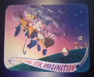 Mimicmike, Kitty, and Tuxedo Sam watch as Tinker takes off in a flying machine