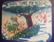 Melody leads a marching band with Tabo, Keroppi, Kitty, and Pokopon following