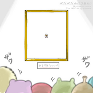 The famed Corocorokuririn sticker, framed.