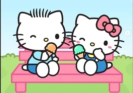 Dear Daniel eating ice cream with Hello Kitty