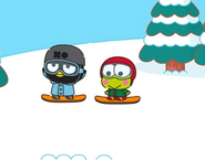 Dadtz and Keroppi snowboarding
