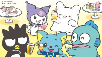 with Kuromi, Badtz-Maru, Eddy, and Hangyodon