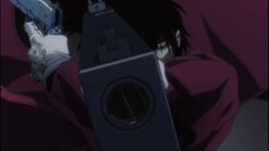 Alucard about to shoot Anderson Monster of God