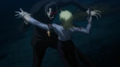 The Vicar easily holding Seras.