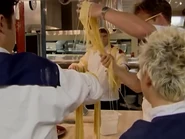 Ramsay judging the blue team's pasta in season 1.