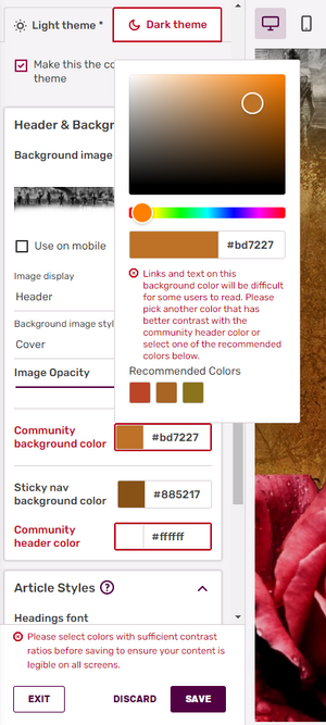 Theme Designer - contrast errors