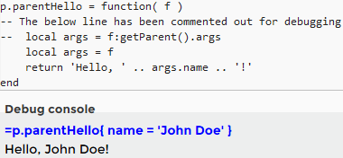 Scribunto console example parent frame