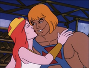 He-Man gets a kiss by Rhea.