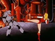 Adora kicks one of the Horde Troopers.