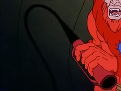 Beast Man uses his whip in A Beastly Sideshow