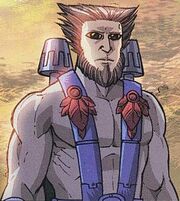 The comics by MV Creations show Stratos with winglike hair and birdlike eyes when unmasked.