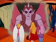 Hunga greets Angella, Glimmer and She-Ra.